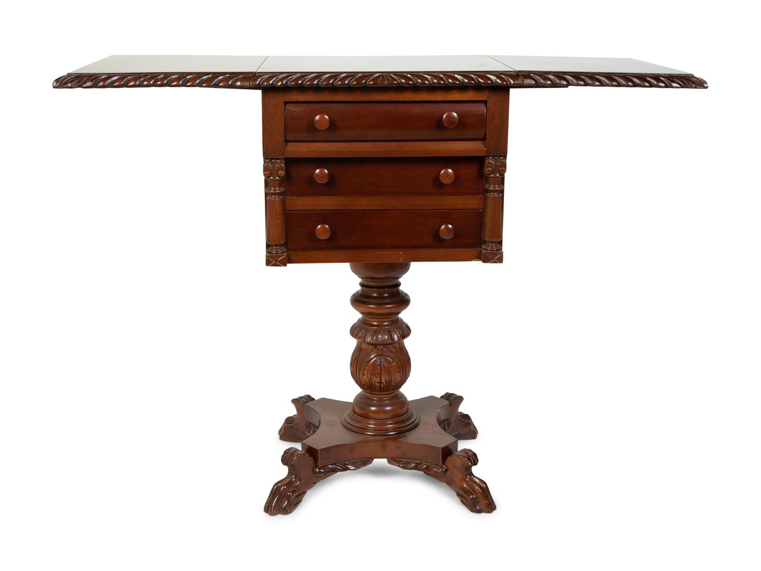 An American Empire Mahogany Drop Leaf Work Table — 19TH CENTURY