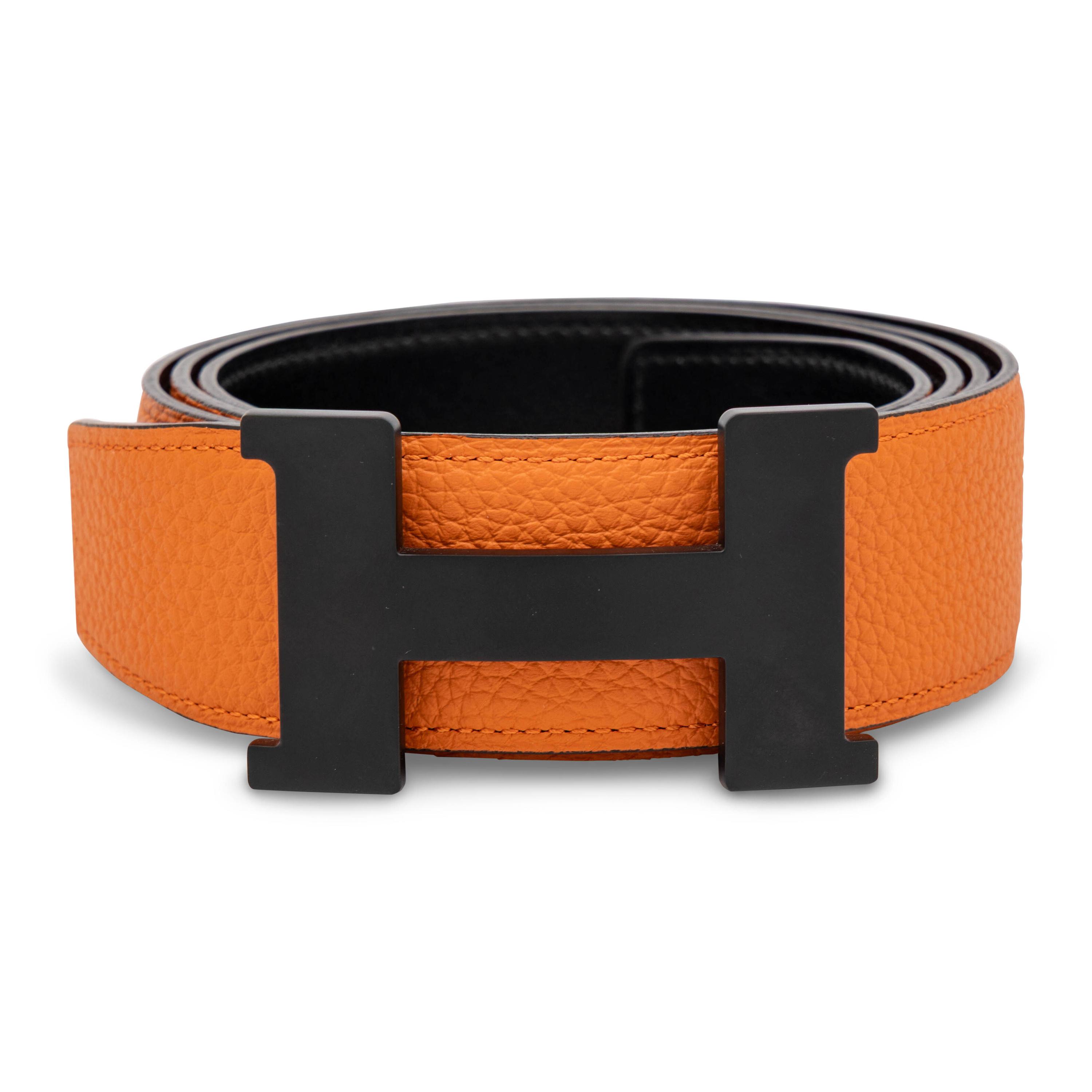 Hermès, Constance Belt in Reversible Orange/Black Leather