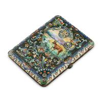 A Russian En Plein Enamel and Silver Cigarette Case