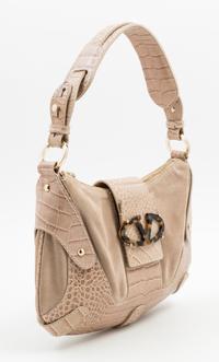 A Valentino Garavani Tan Suede Bag, 12" x 8" x 1"; Strap drop: 8".