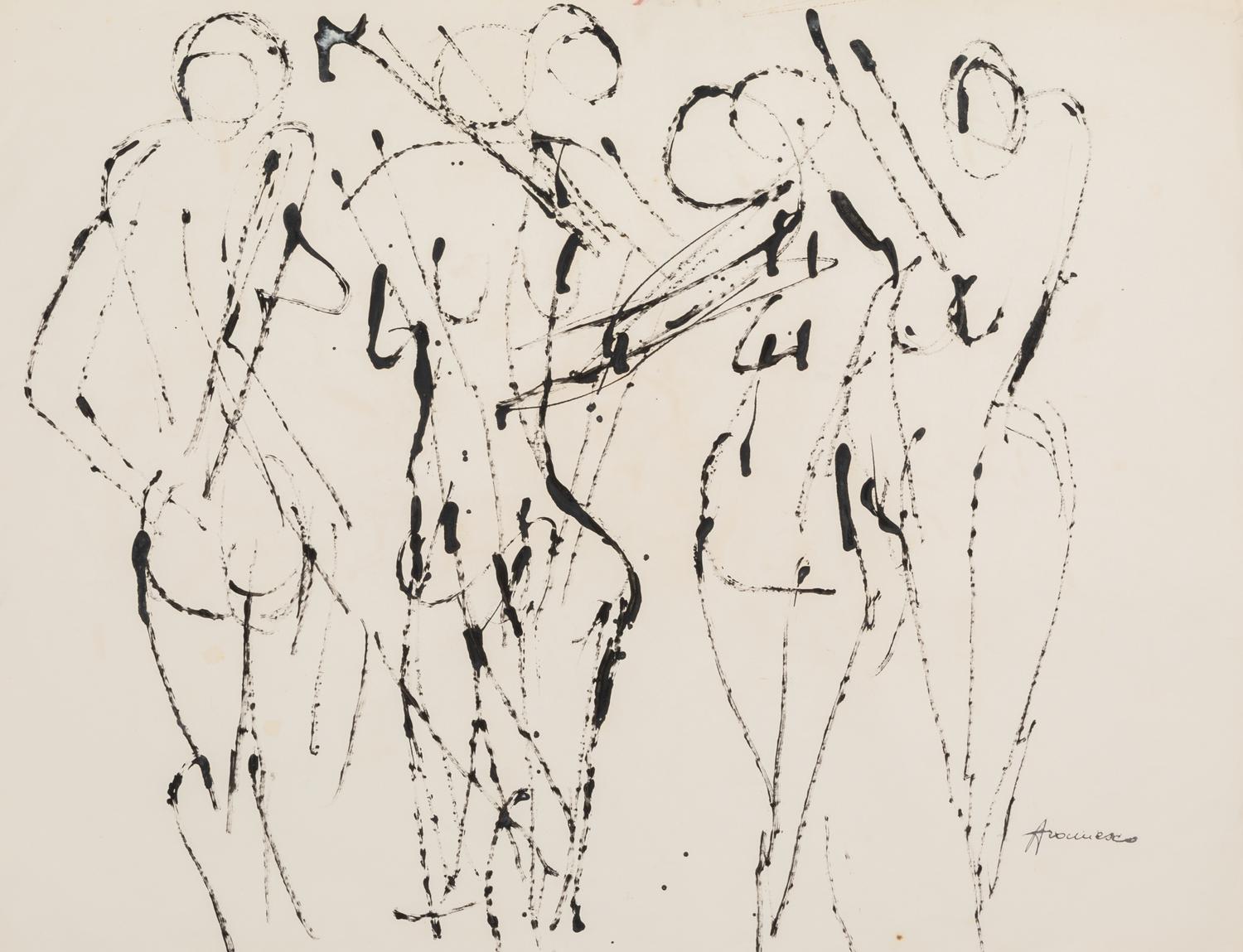 Georgeta-Gigi Aramescu Anderson, (Romanian-American, 1910-1994), A group of 4 works: Two Figures, Five Figures, Four Figures, and Four
