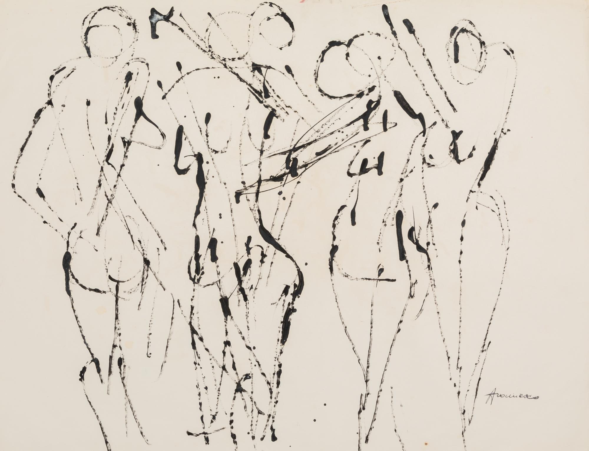 Georgeta-Gigi Aramescu Anderson, (Romanian-American, 1910-1994), A group of 4 works: Two Figures, Five Figures, Four Figures, and Four