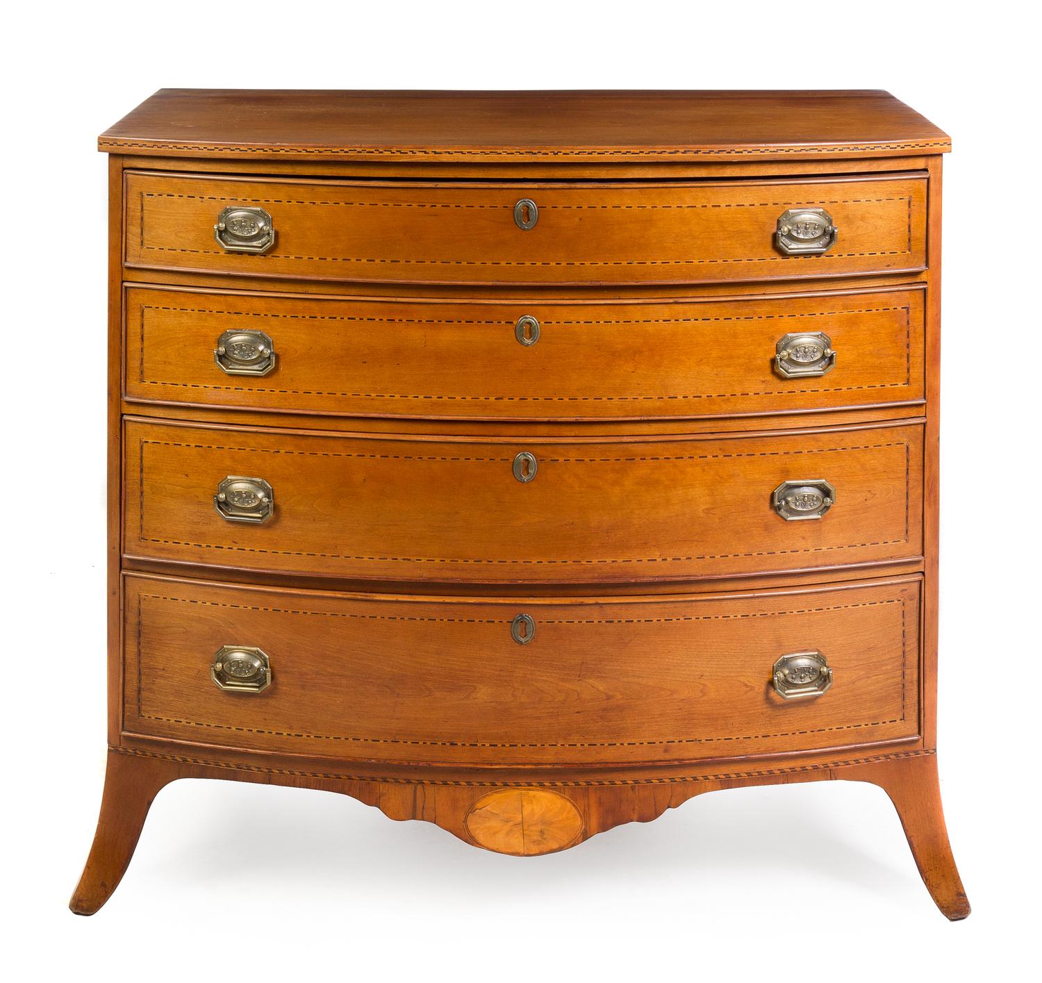 A Hepplewhite Cherry Chest of Drawers Height 36 x width 39 1/2 x depth 21 1/4 inches. — ATTRIBUTED TO NATHANIEL APPLETON, SALEM, MA, CIRCA 1800