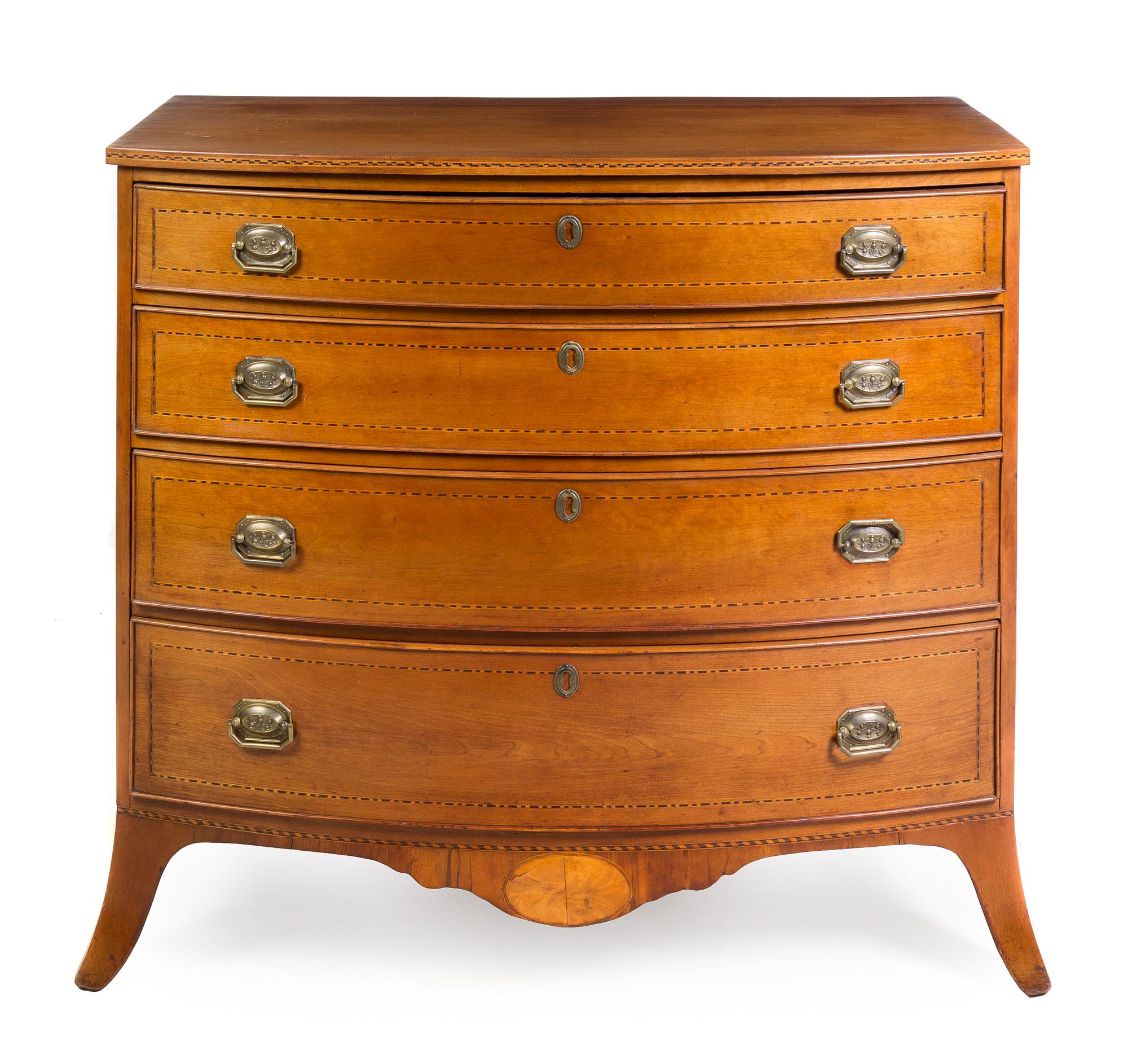 A Hepplewhite Cherry Chest of Drawers Height 36 x width 39 1/2 x depth 21 1/4 inches. — ATTRIBUTED TO NATHANIEL APPLETON, SALEM, MA, CIRCA 1800