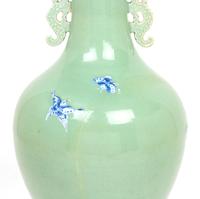 A Chinese Celadon Ground Underglaze Blue Porcelain Vase