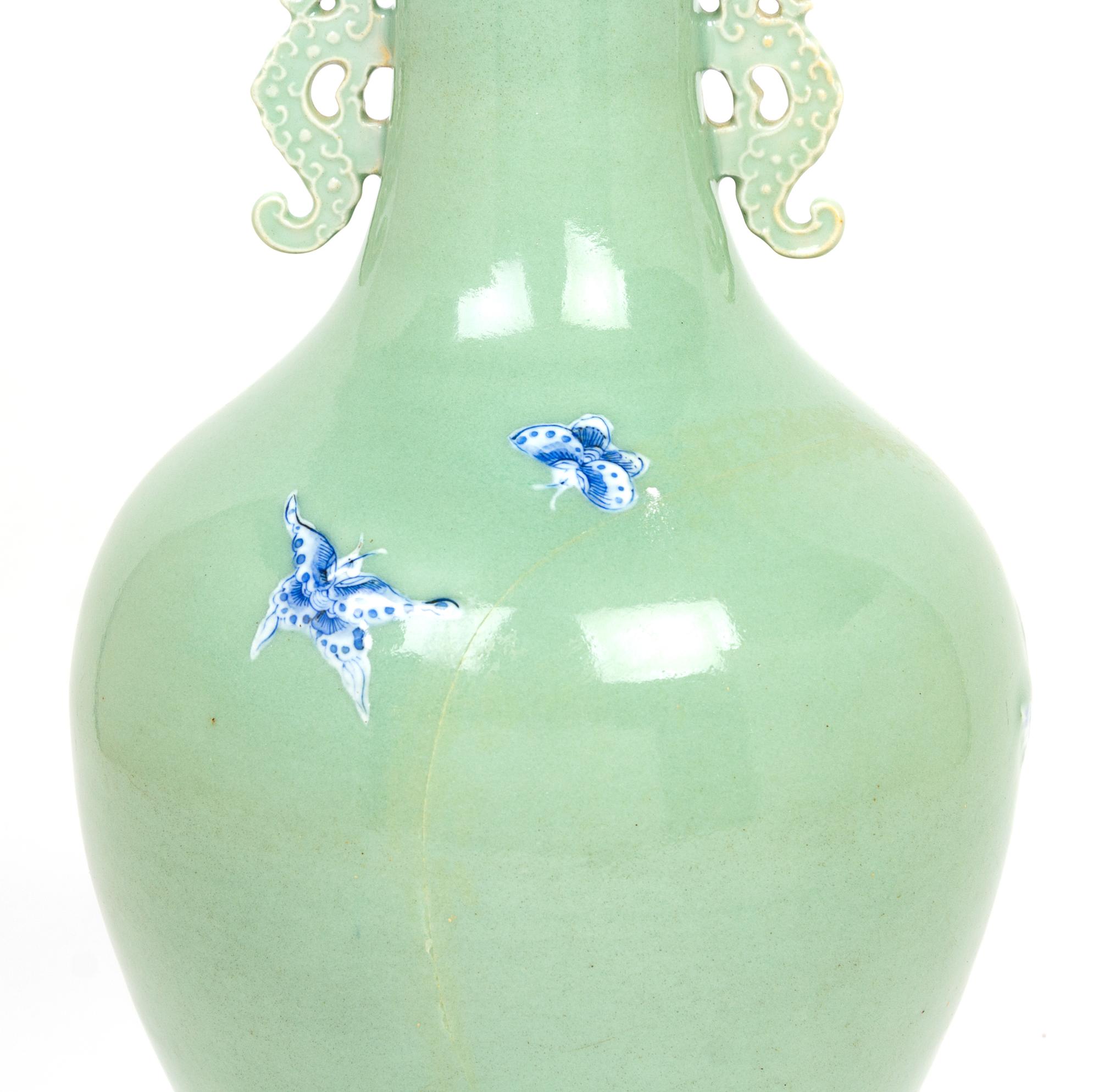 A Chinese Celadon Ground Underglaze Blue Porcelain Vase
