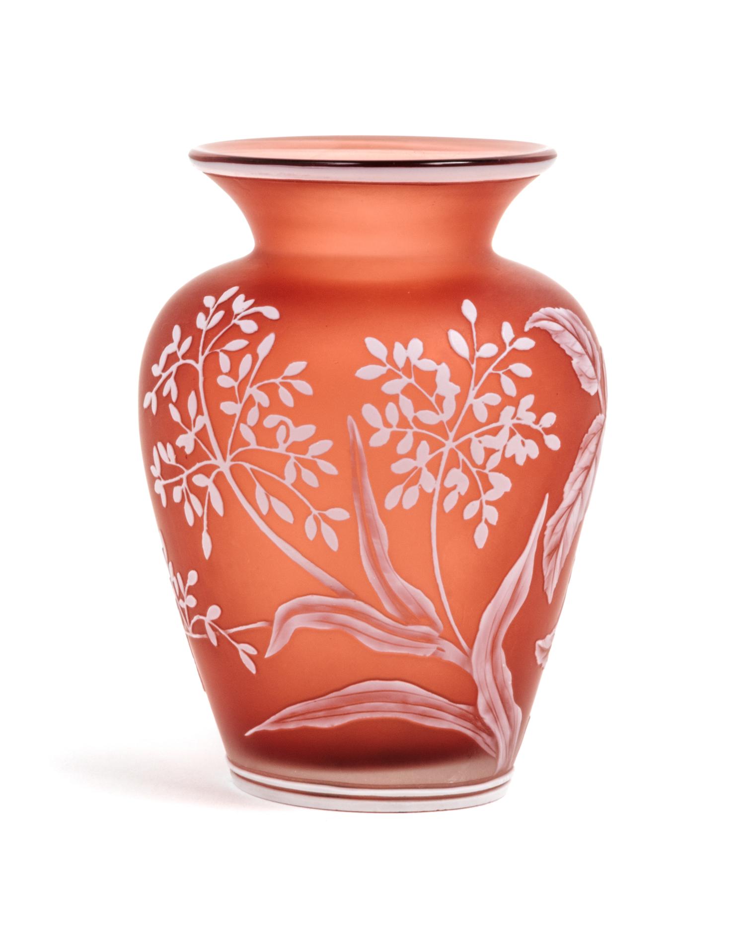 Stevens & Williams, LATE 19TH CENTURY, a cameo glass vase, of ovoid form with flared mouth having foliate decoration