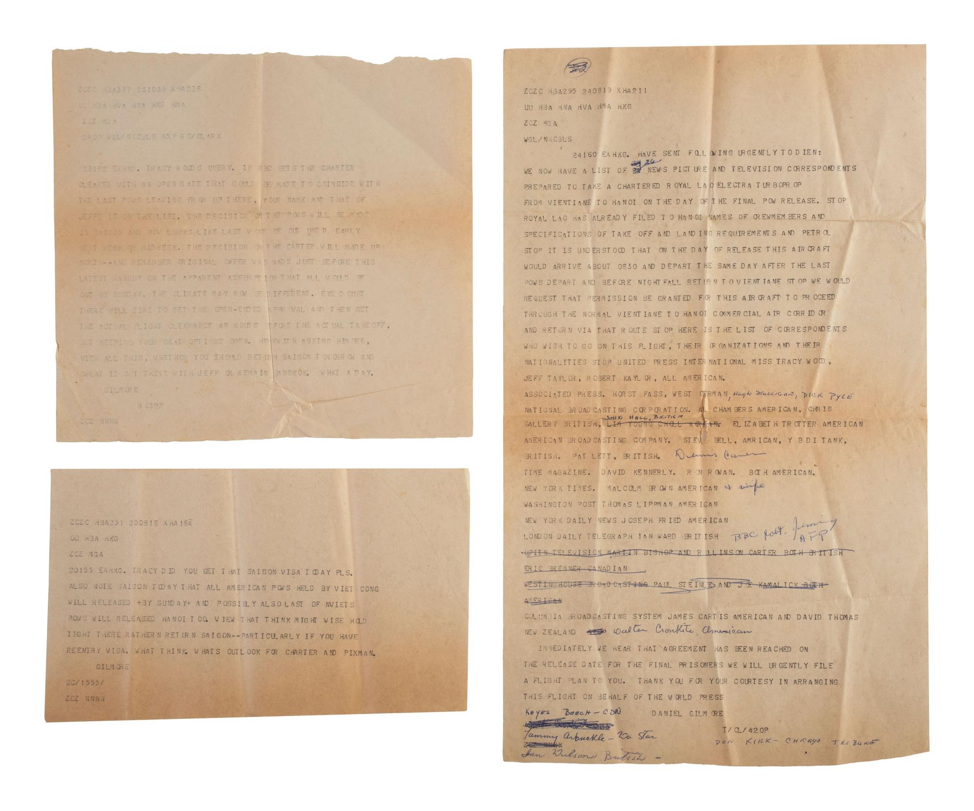 [VIETNAM WAR] - [WOMEN]. Vietnam War-era papers of Pulitzer Prize-winning combat journalist Tracy A. Wood (1943-2020), including documents related to the 1973 release of American POWs in Hanoi.