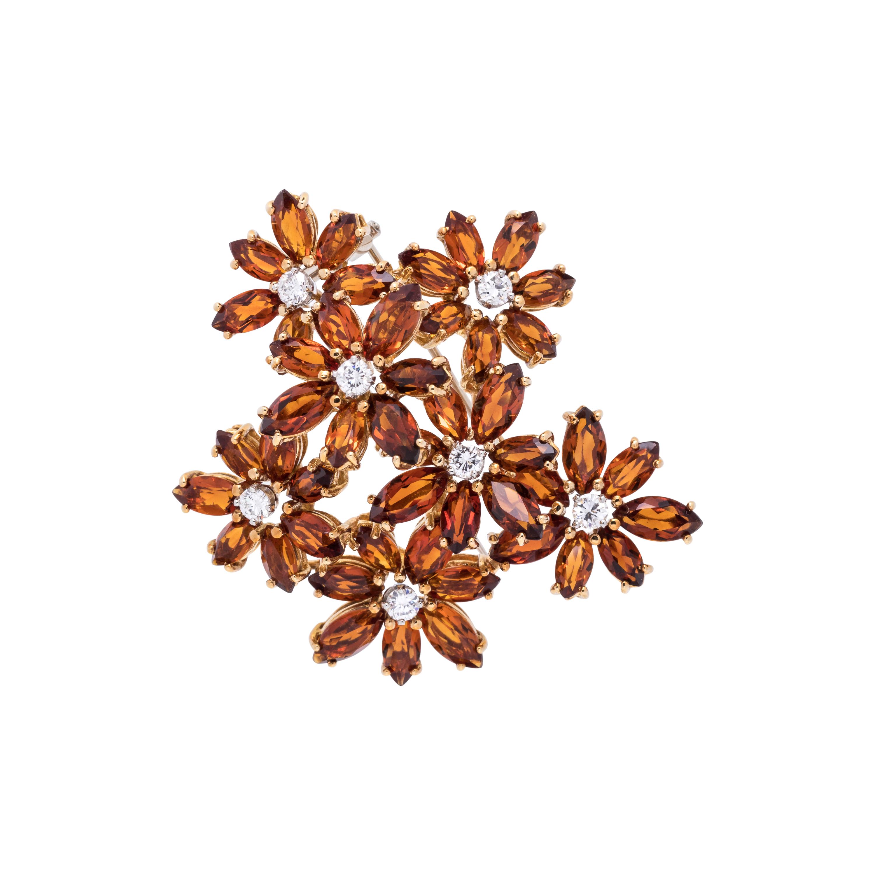 CARTIER, VINTAGE, TOPAZ AND DIAMOND FLOWER BROOCH