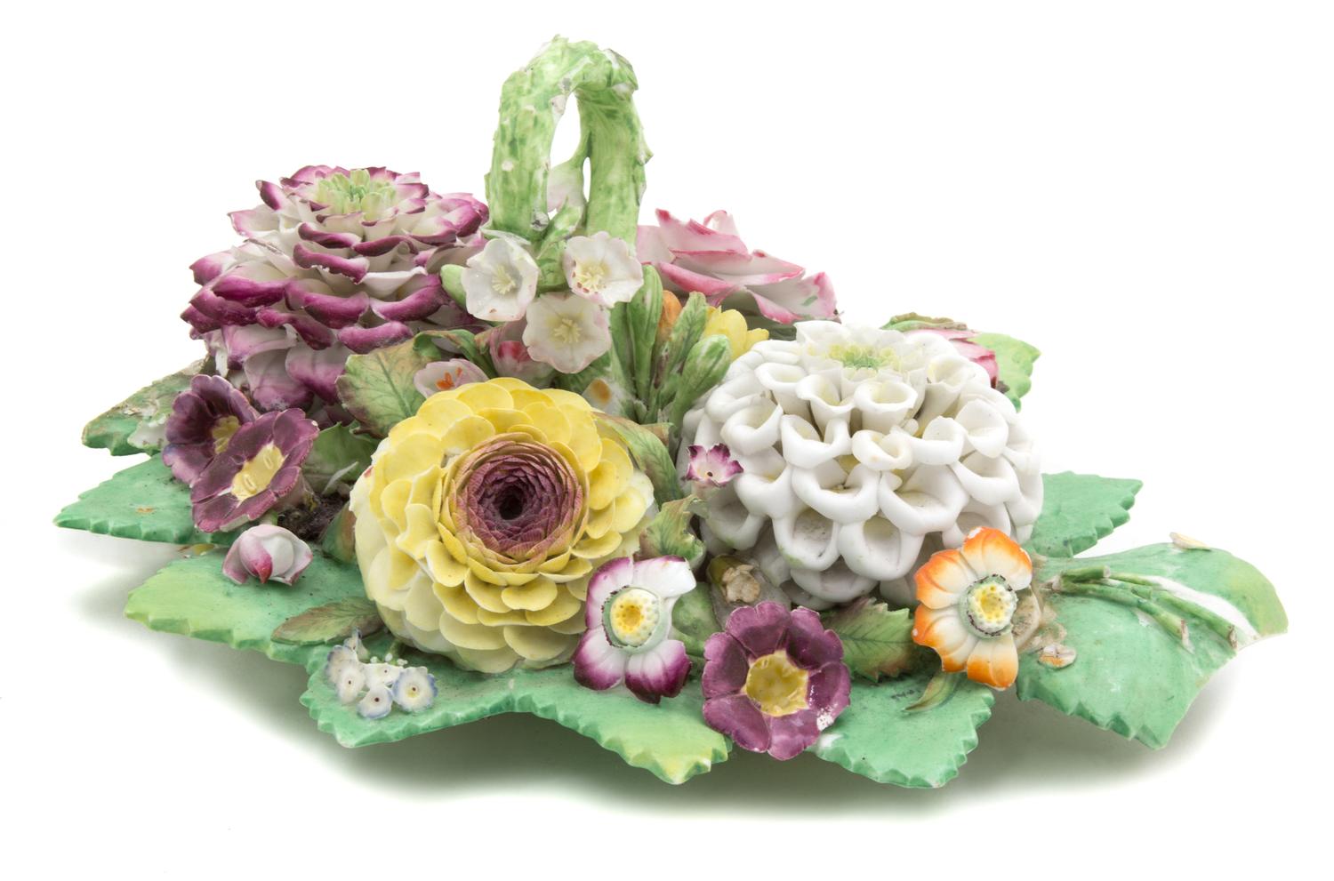 An English Porcelain Floral Platform Height 4 x length 8 inches. — 19TH CENTURY