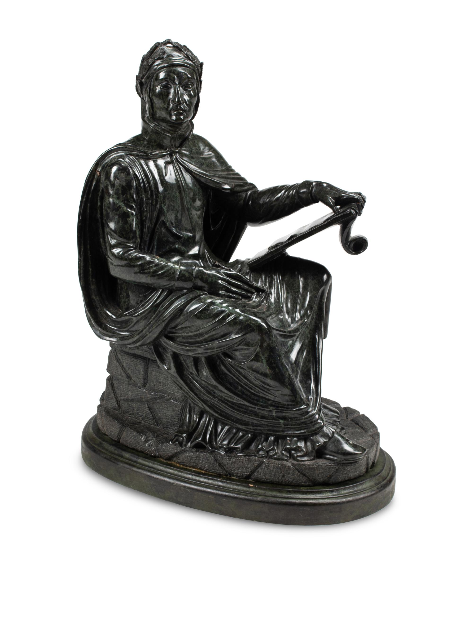 A French Carved Green Marble Figure of a Scholar