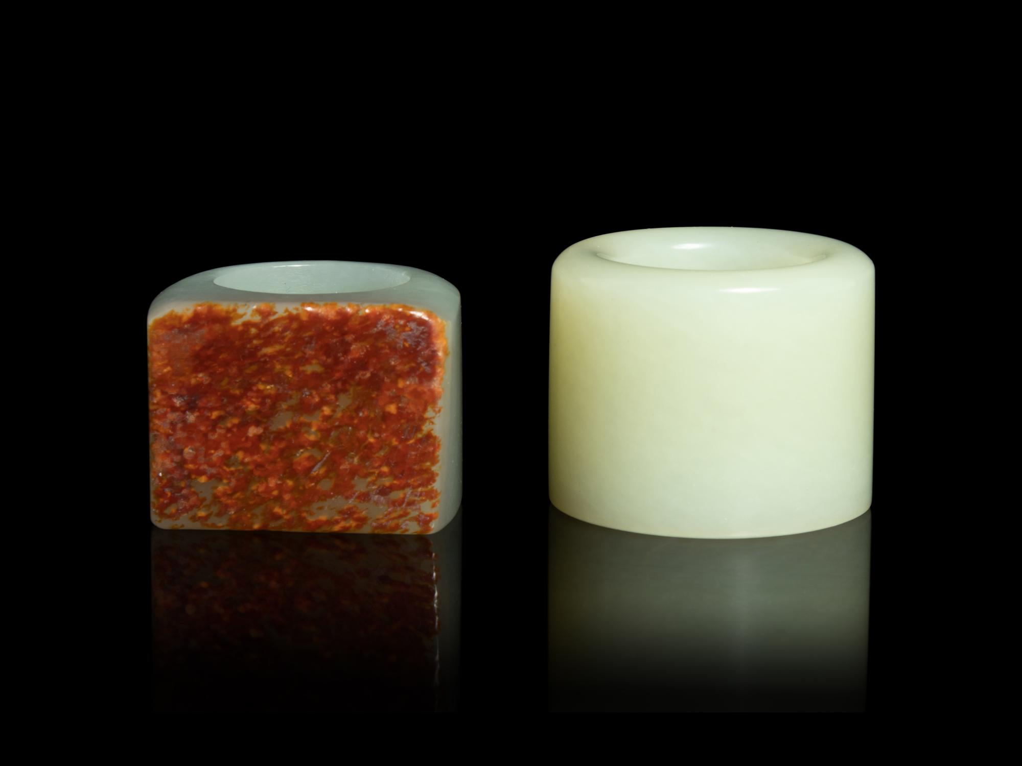 Two Chinese Celadon Jade Archer's Rings