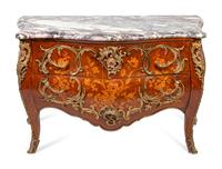 A Louis XV Style Gilt-Bronze-Mounted Marquetry Bombe Commode