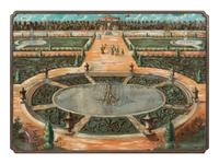 A Reverse-Painted Mirror Panel of a Baroque Garden