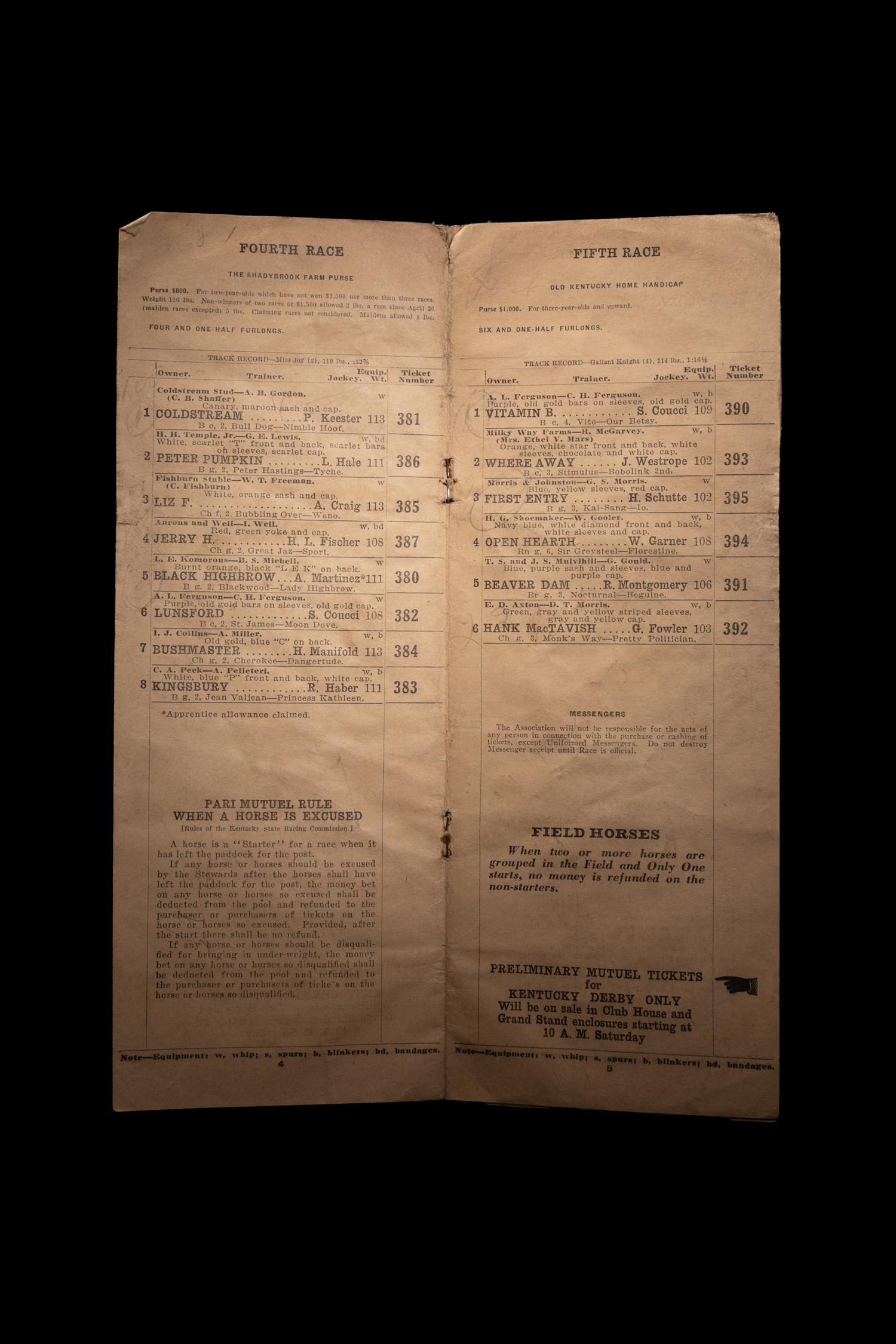 A Group of 1935 Kentucky Derby On Site Churchill Downs Items from First Triple Crown Win of Omaha (Including Program, Tickets),