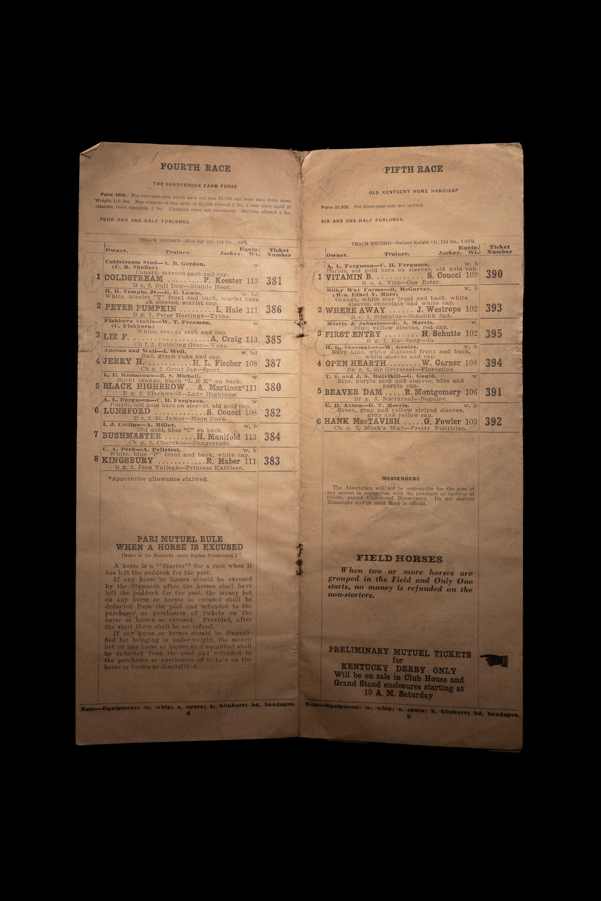 A Group of 1935 Kentucky Derby On Site Churchill Downs Items from First Triple Crown Win of Omaha (Including Program, Tickets),