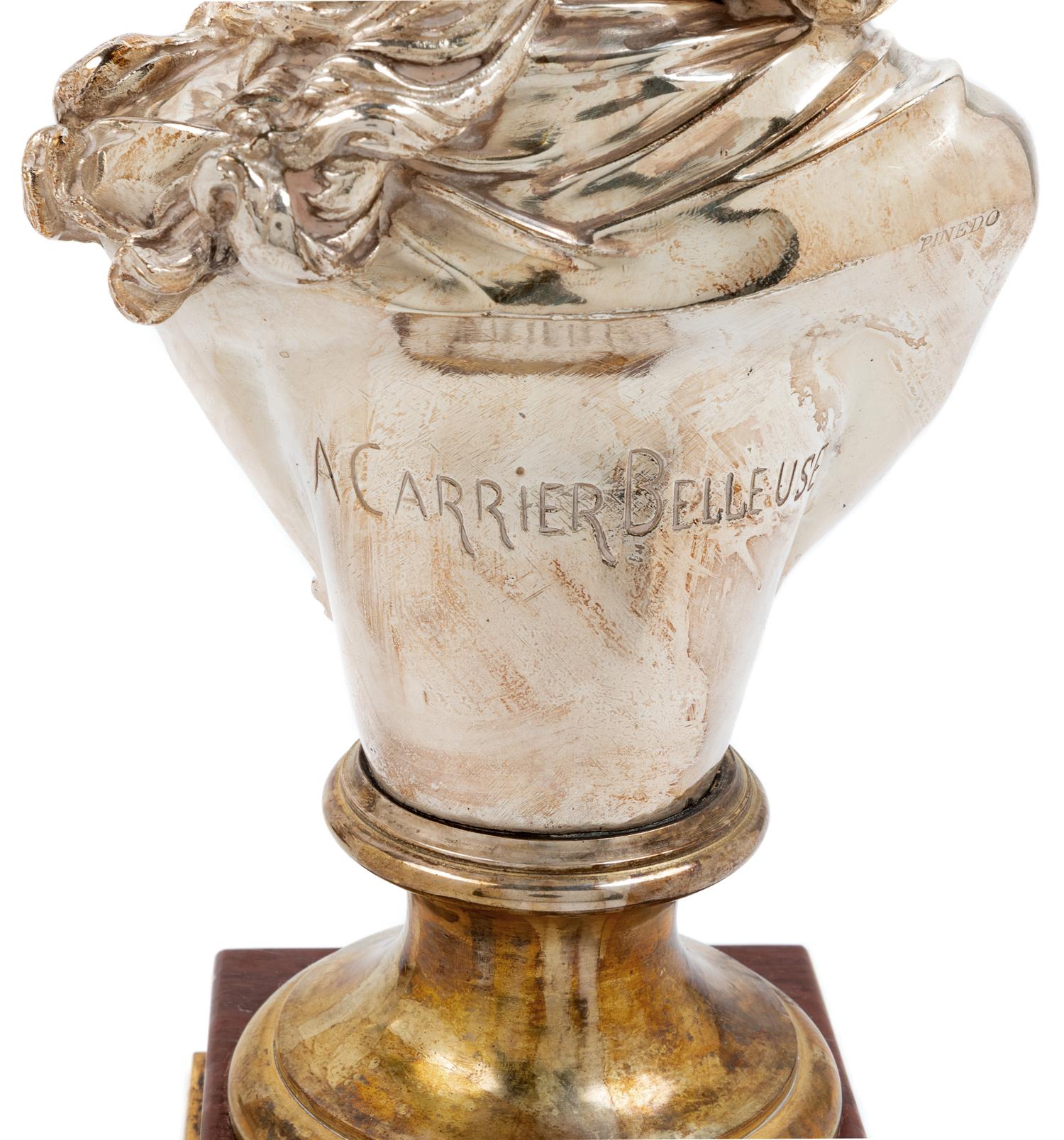 Two French Silvered Bronze and Marble Busts Height of first 12 1/2 x width 6 inches. — AFTER ALBERT-ERNEST CARRIER-BELLEUSE, LATE 19TH CENTURY