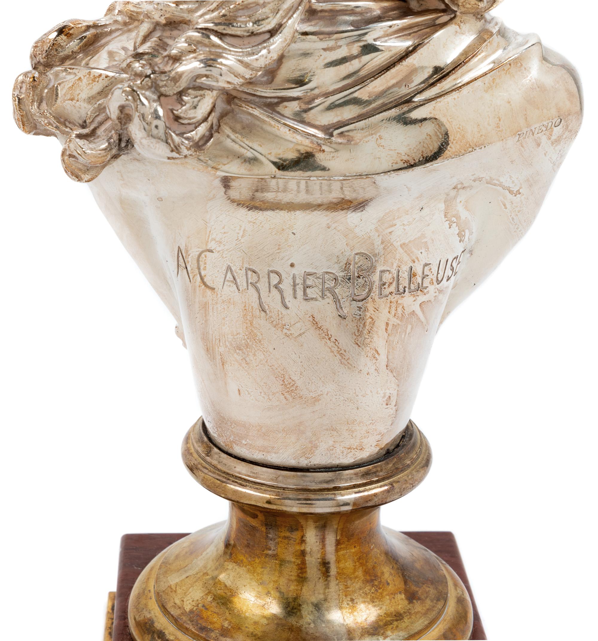 Two French Silvered Bronze and Marble Busts Height of first 12 1/2 x width 6 inches. — AFTER ALBERT-ERNEST CARRIER-BELLEUSE, LATE 19TH CENTURY