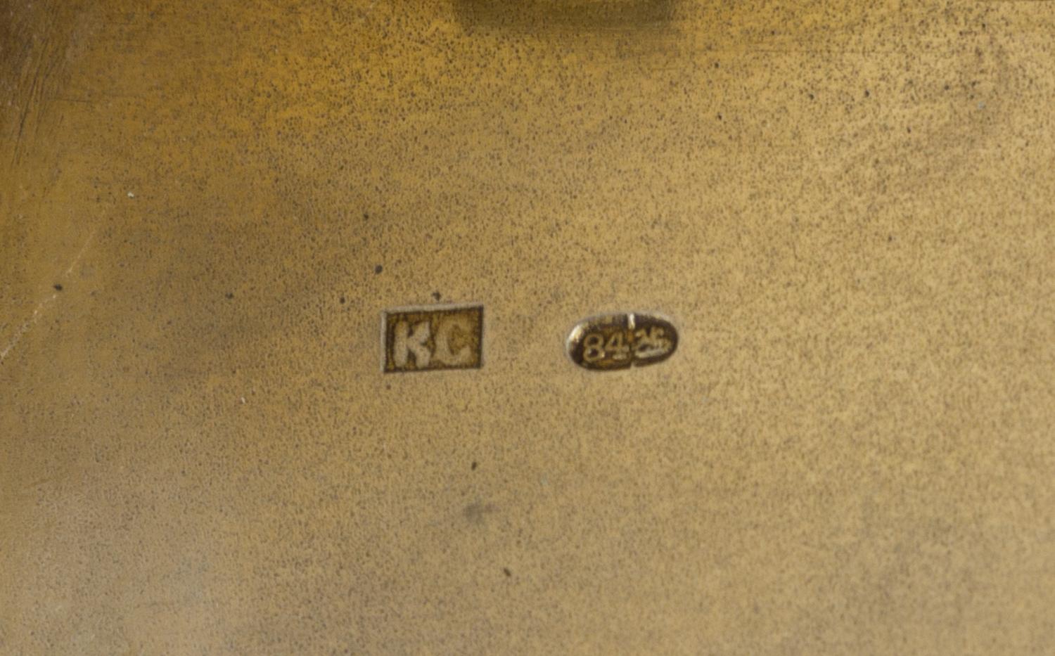 A Russian Enameled Silver Cigarette Case, Mark of Konstantin Skvortsov, Moscow, late 19th century, the lid decorated with a scene of a