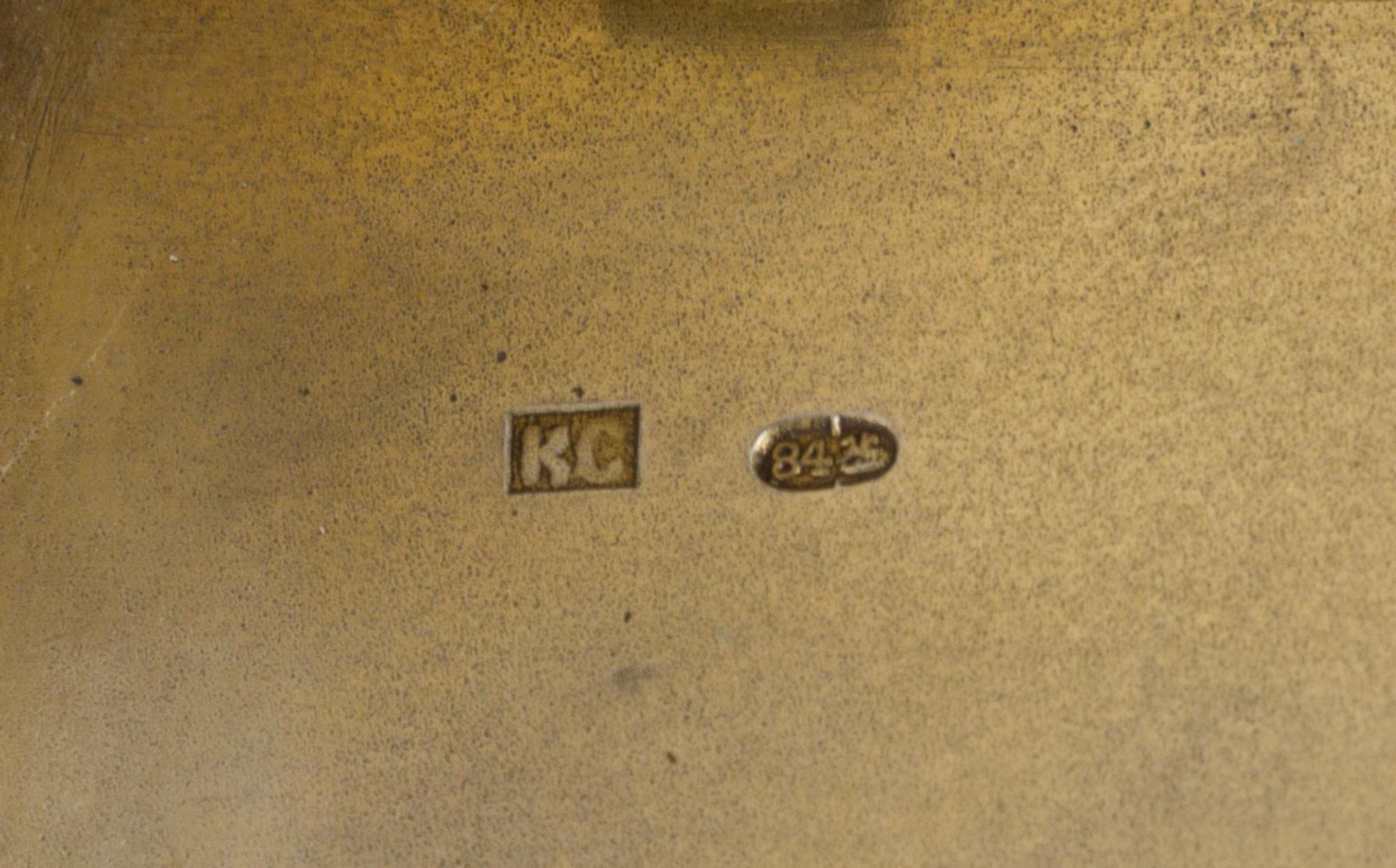 A Russian Enameled Silver Cigarette Case, Mark of Konstantin Skvortsov, Moscow, late 19th century, the lid decorated with a scene of a