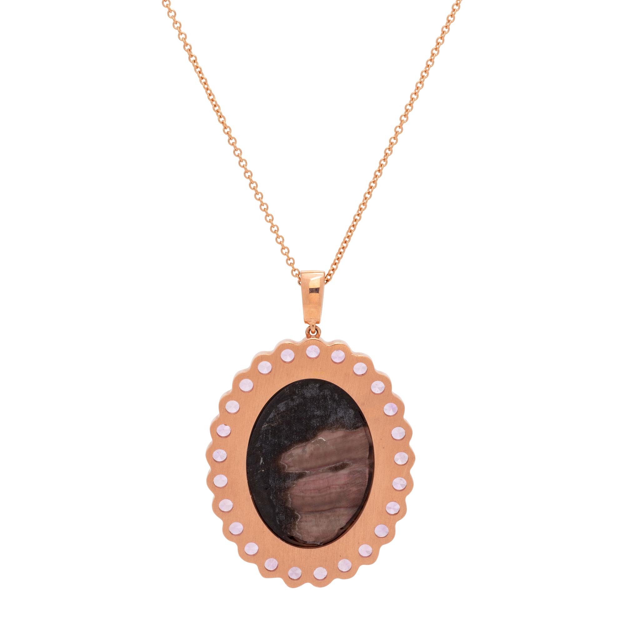 MOTHER-OF-PEARL, PINK SAPPHIRE AND DIAMOND PENDANT/NECKLACE
