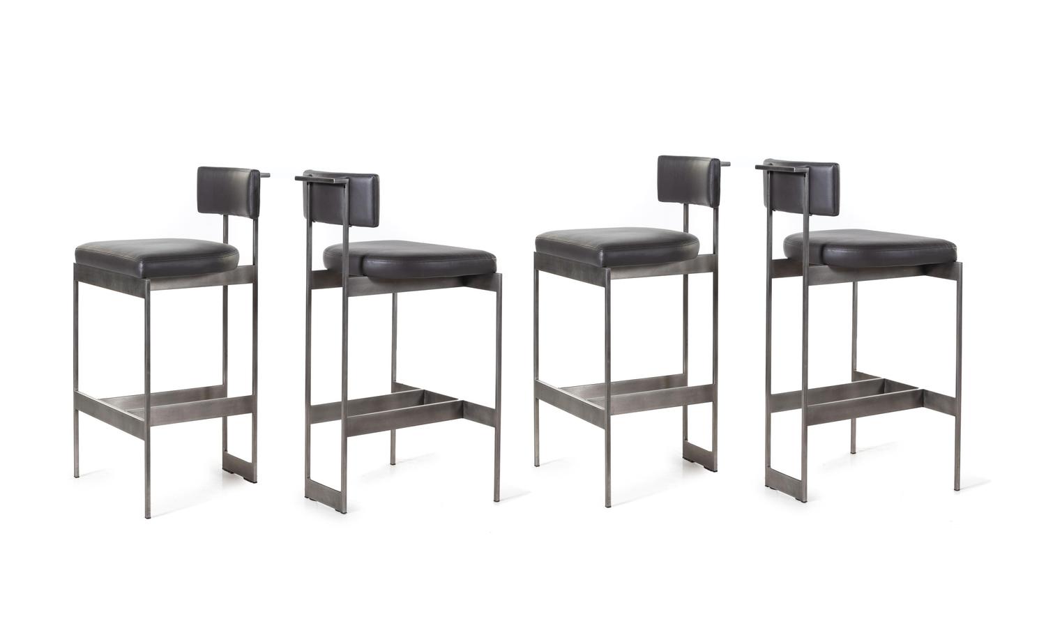 Four Powell & Bonnell Chrome and Leather-Upholstered Bar Stools