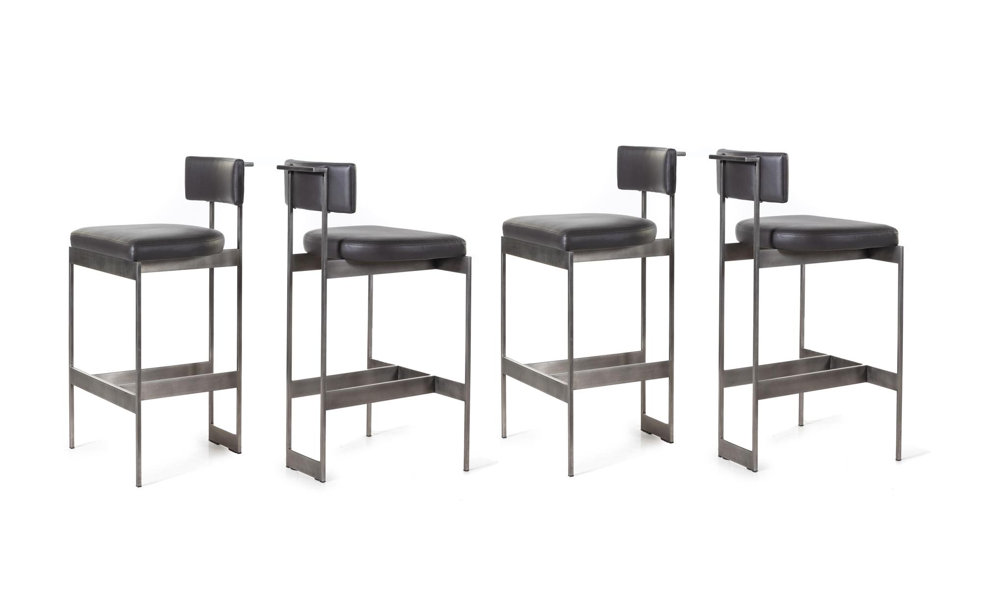 Four Powell & Bonnell Chrome and Leather-Upholstered Bar Stools