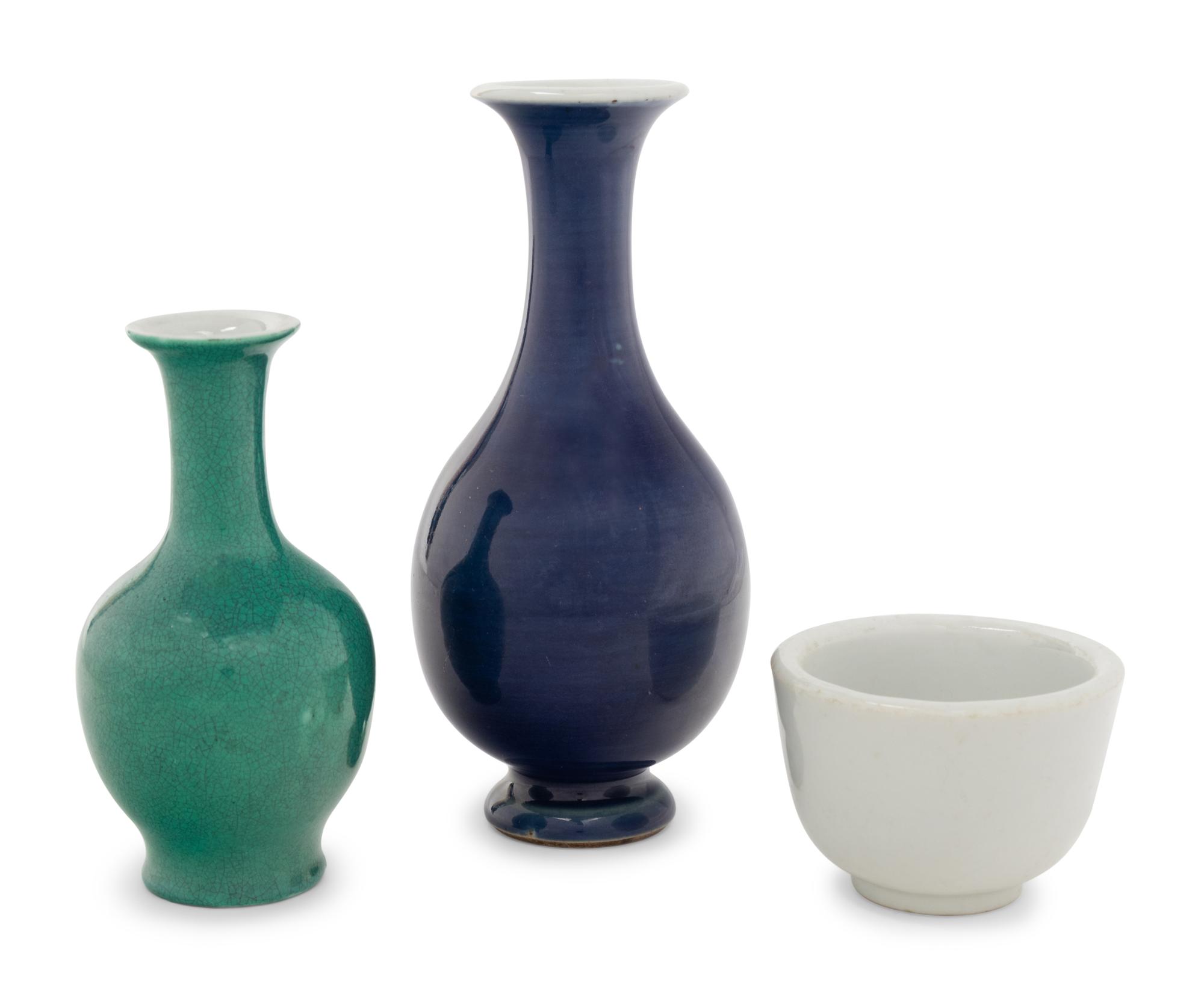 Three Chinese Monochrome Glazed Porcelain Articles