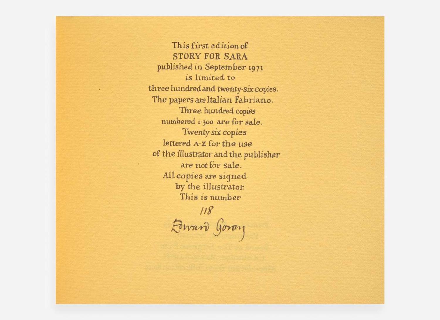 [Children's & Illustrated] Gorey, Edward: Group of 9 Signed Albondocani Press Publications