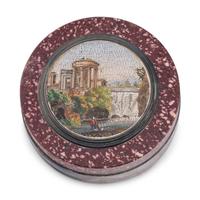 An Italian Micromosaic-Inset Porphyry Circular Box