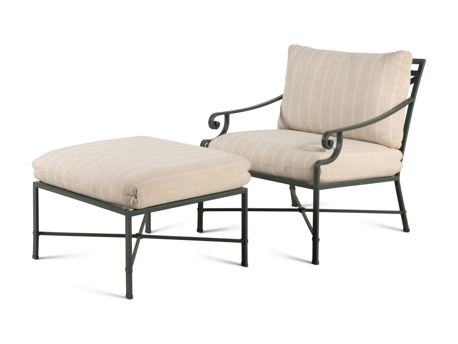 A Set of Green-Painted Garden Seating Furniture