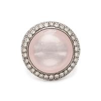 ROSE QUARTZ, DIAMOND, AND STERLING SILVER RING