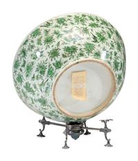 A Chinese Export Green Bird and Butterfly Porcelain Punch Bowl