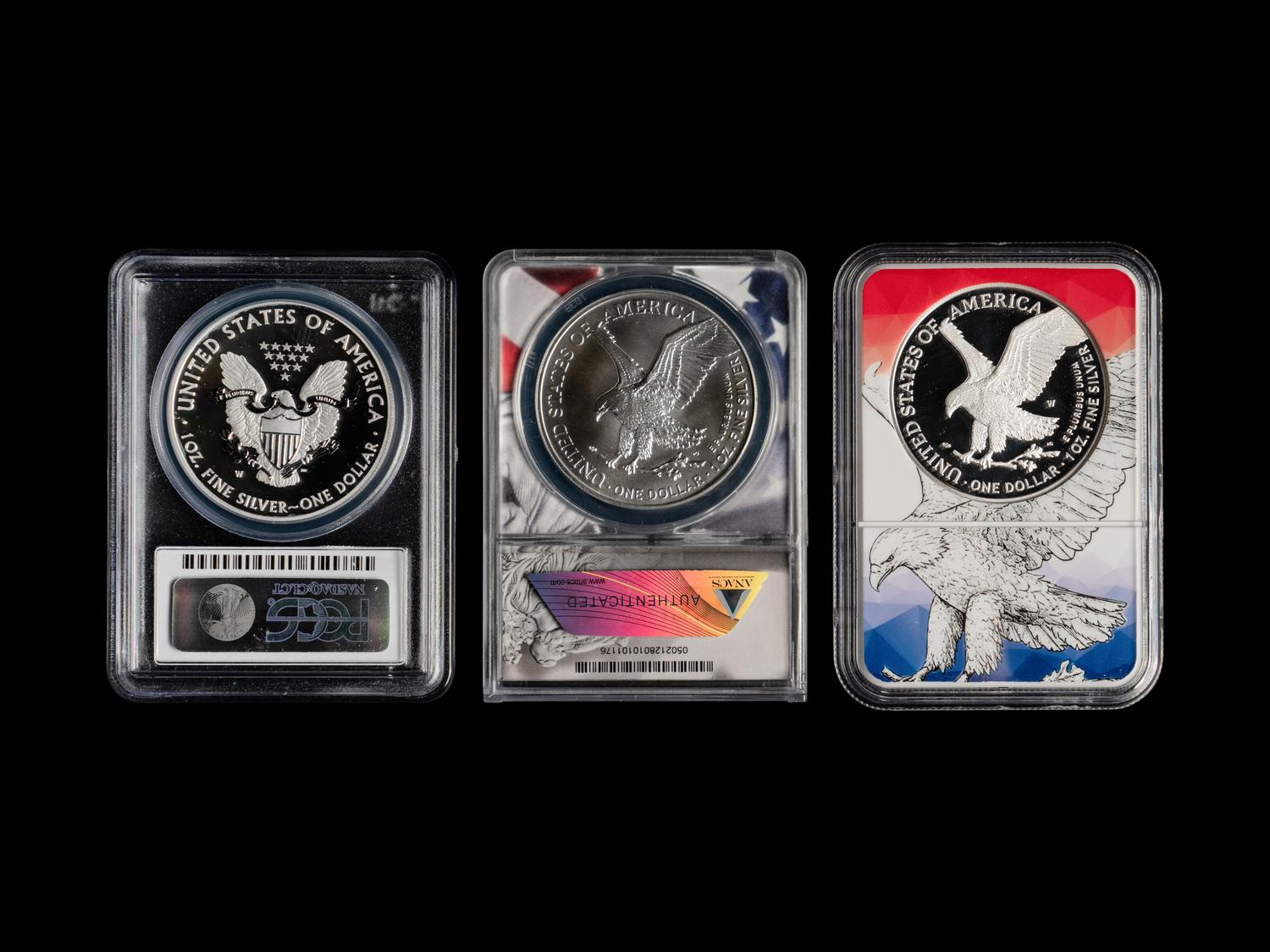 A Collection of Forty-Eight Graded Silver Eagle Mint and Proof Coins