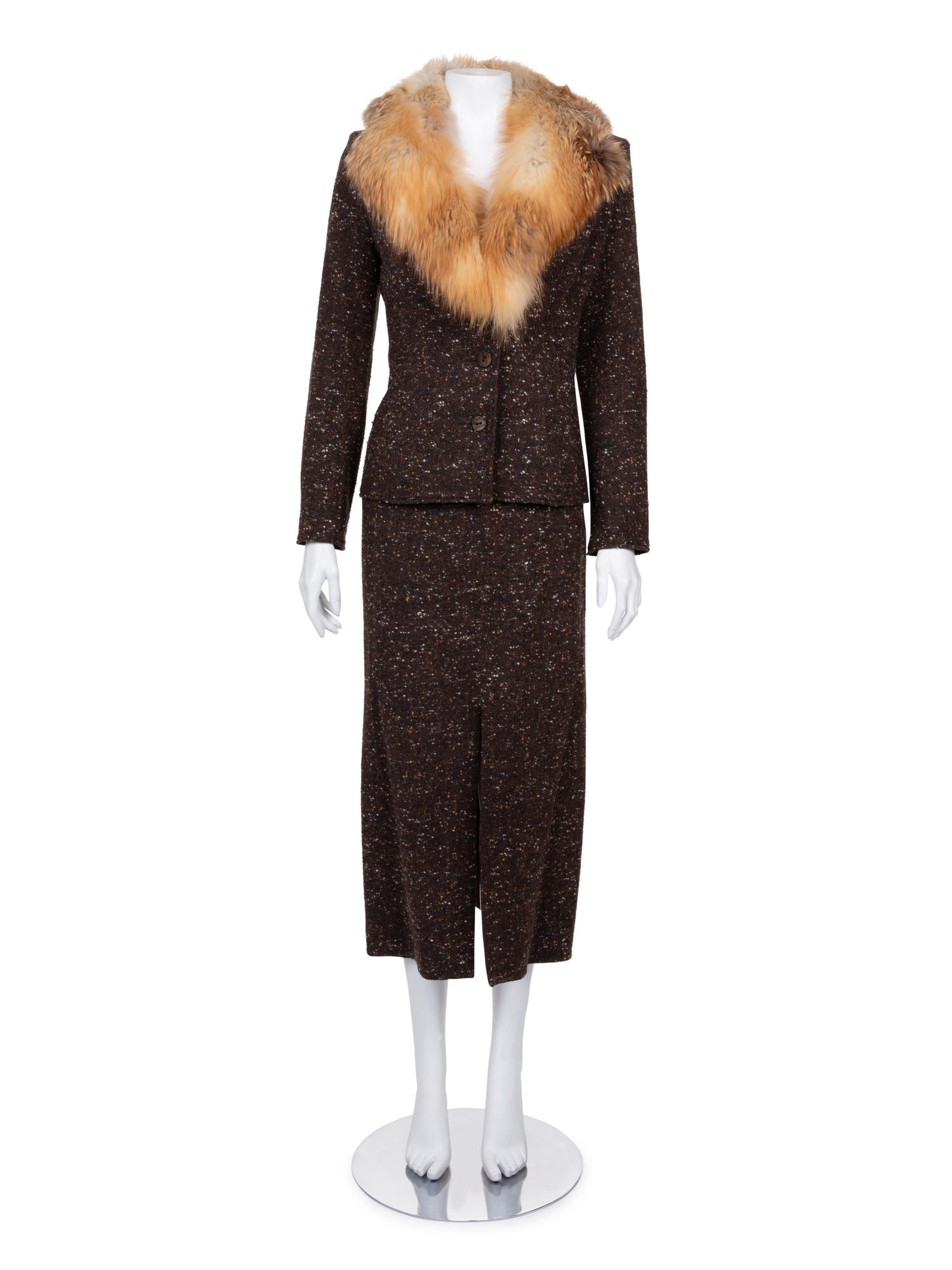 Christian Dior Tweed Skirt Ensemble with Fox Fur Collar, 1990-2000s