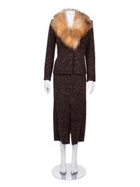 Christian Dior Tweed Skirt Ensemble with Fox Fur Collar, 1990-2000s