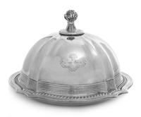 A Victorian Silver Muffin Dish and Cover, Charles Stuart Harris, London, 1893, the cloche with a wheat sheaf finial surmounting a ribbe