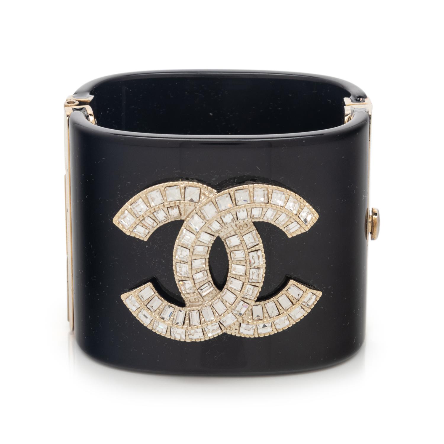 Chanel Resin & Rhinestone Logo Cuff
