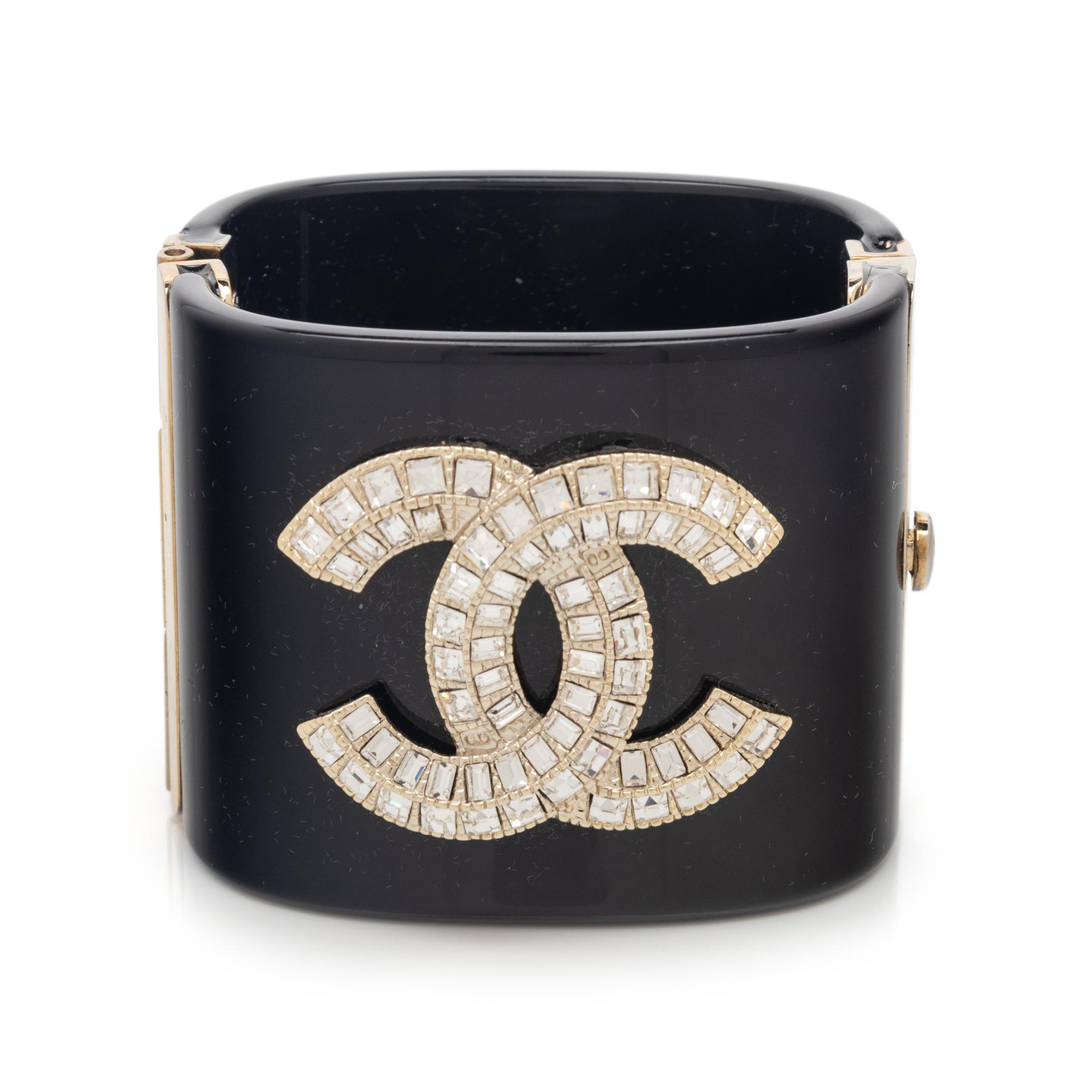Chanel Resin & Rhinestone Logo Cuff