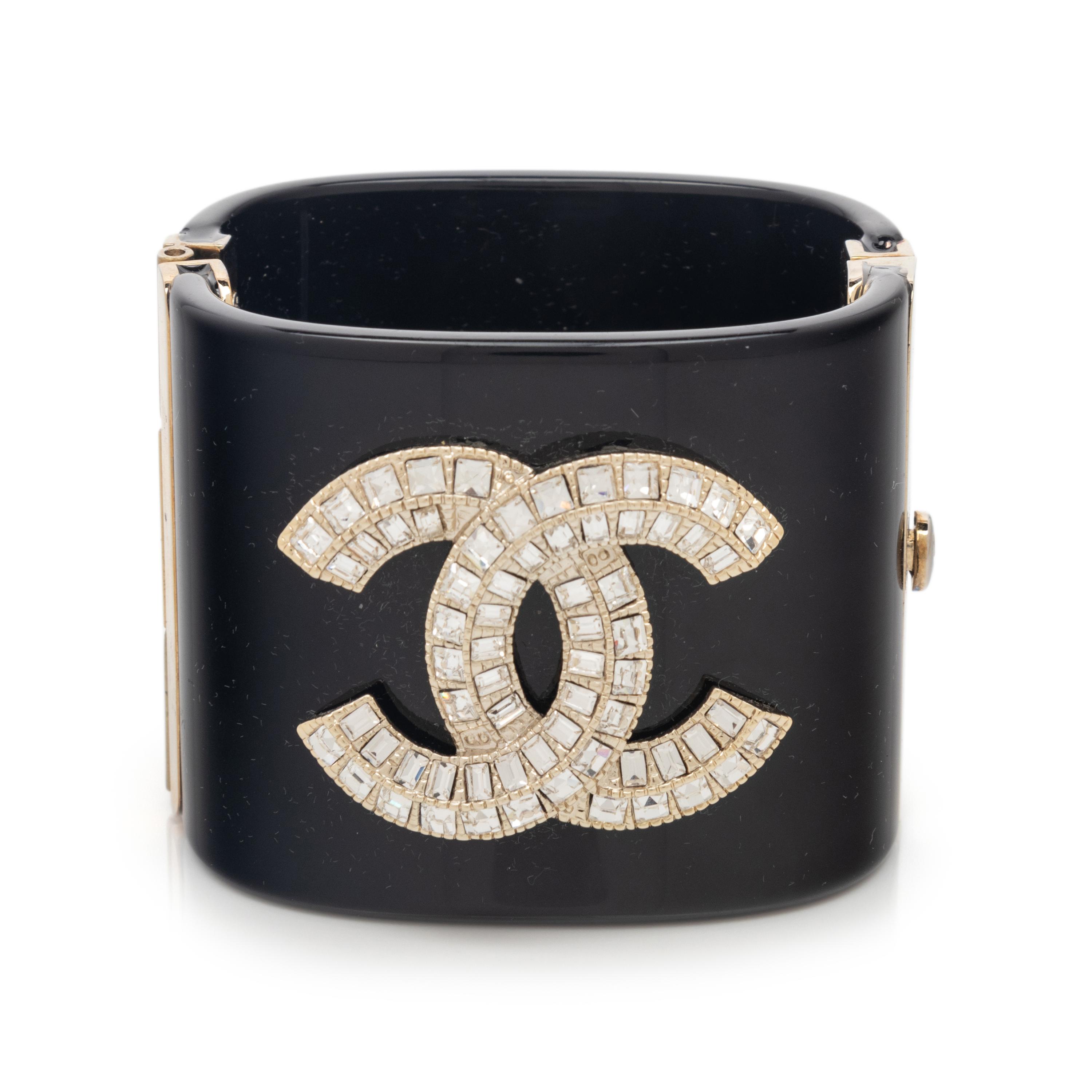 Chanel Resin & Rhinestone Logo Cuff