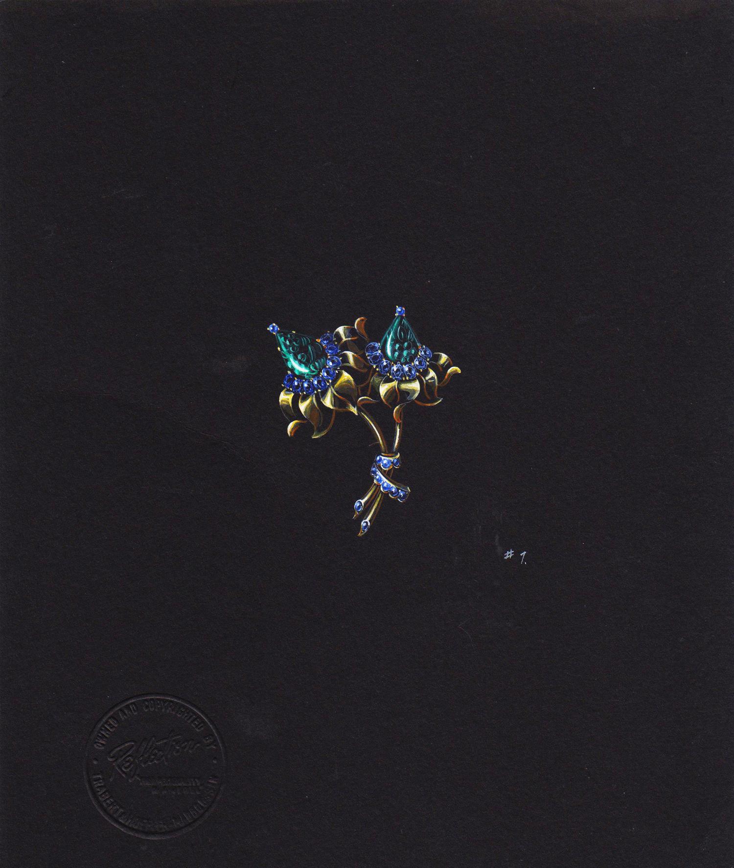 A Collection of Original Gouache on Paper Jewelry Designs by Anne Howe Geyer for Trabert & Hoeffer-Mauboussin,