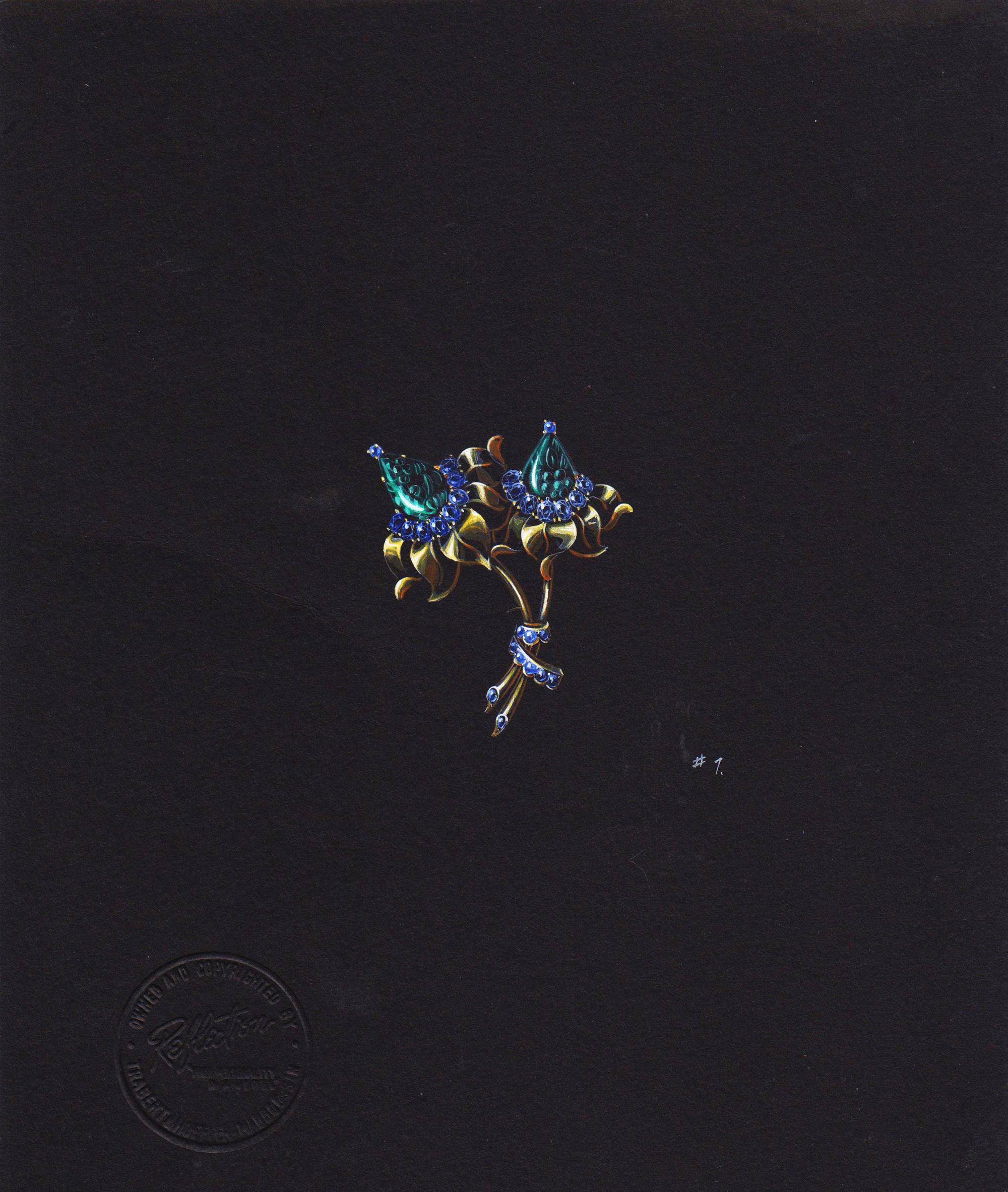 A Collection of Original Gouache on Paper Jewelry Designs by Anne Howe Geyer for Trabert & Hoeffer-Mauboussin,