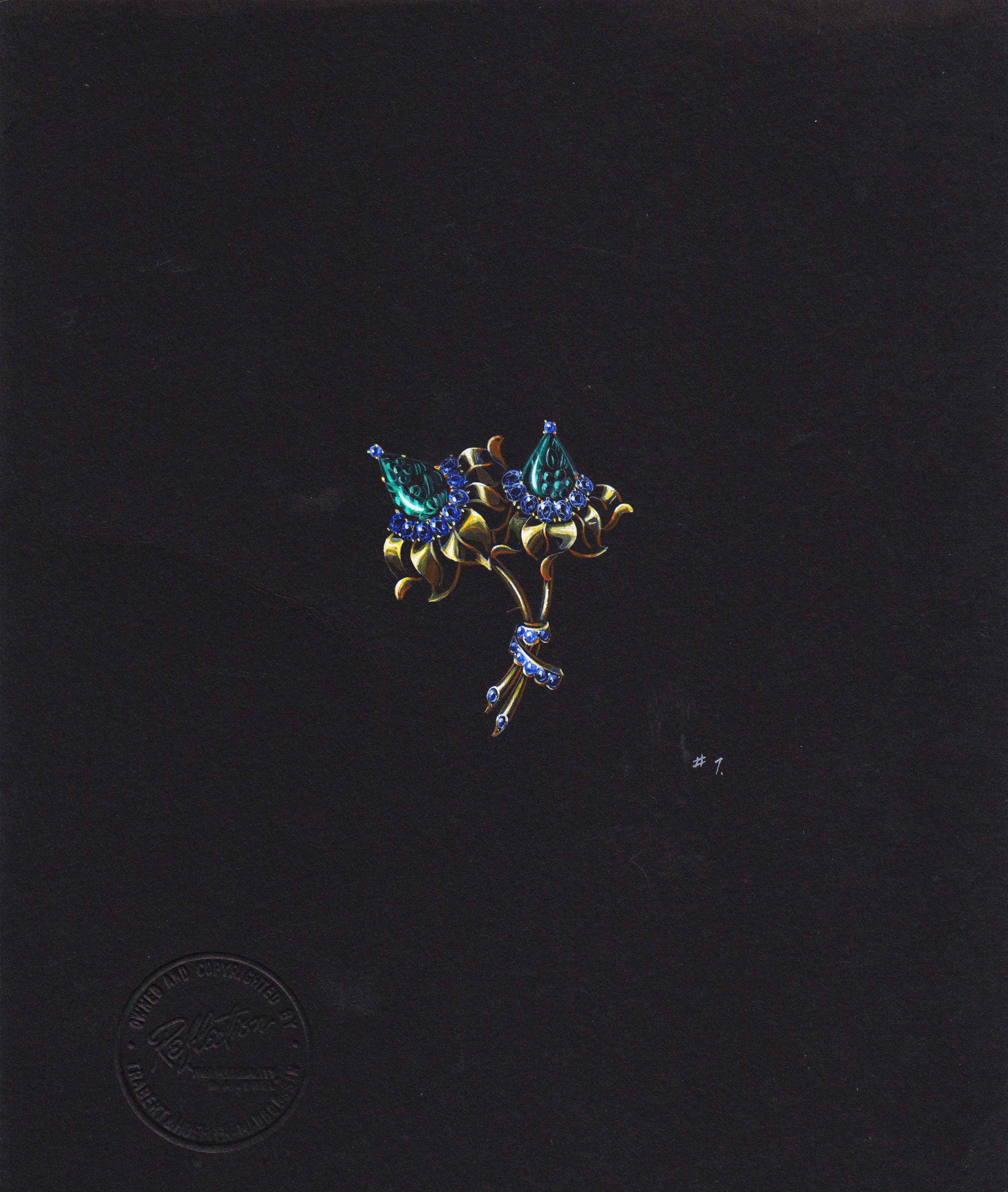 A Collection of Original Gouache on Paper Jewelry Designs by Anne Howe Geyer for Trabert & Hoeffer-Mauboussin,
