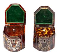 Two Victorian Silver-Mounted Tortoise Shell Tea Caddies Height 4 x width 3 1/2 inches. — 19TH CENTURY