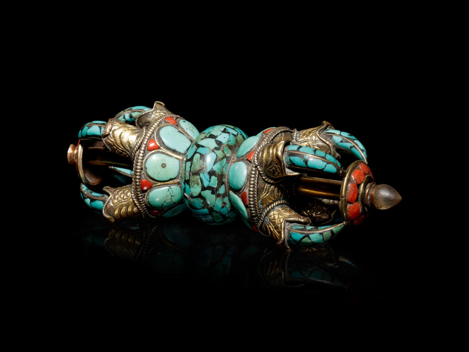 A Tibetan Turquoise and Coral Vajra