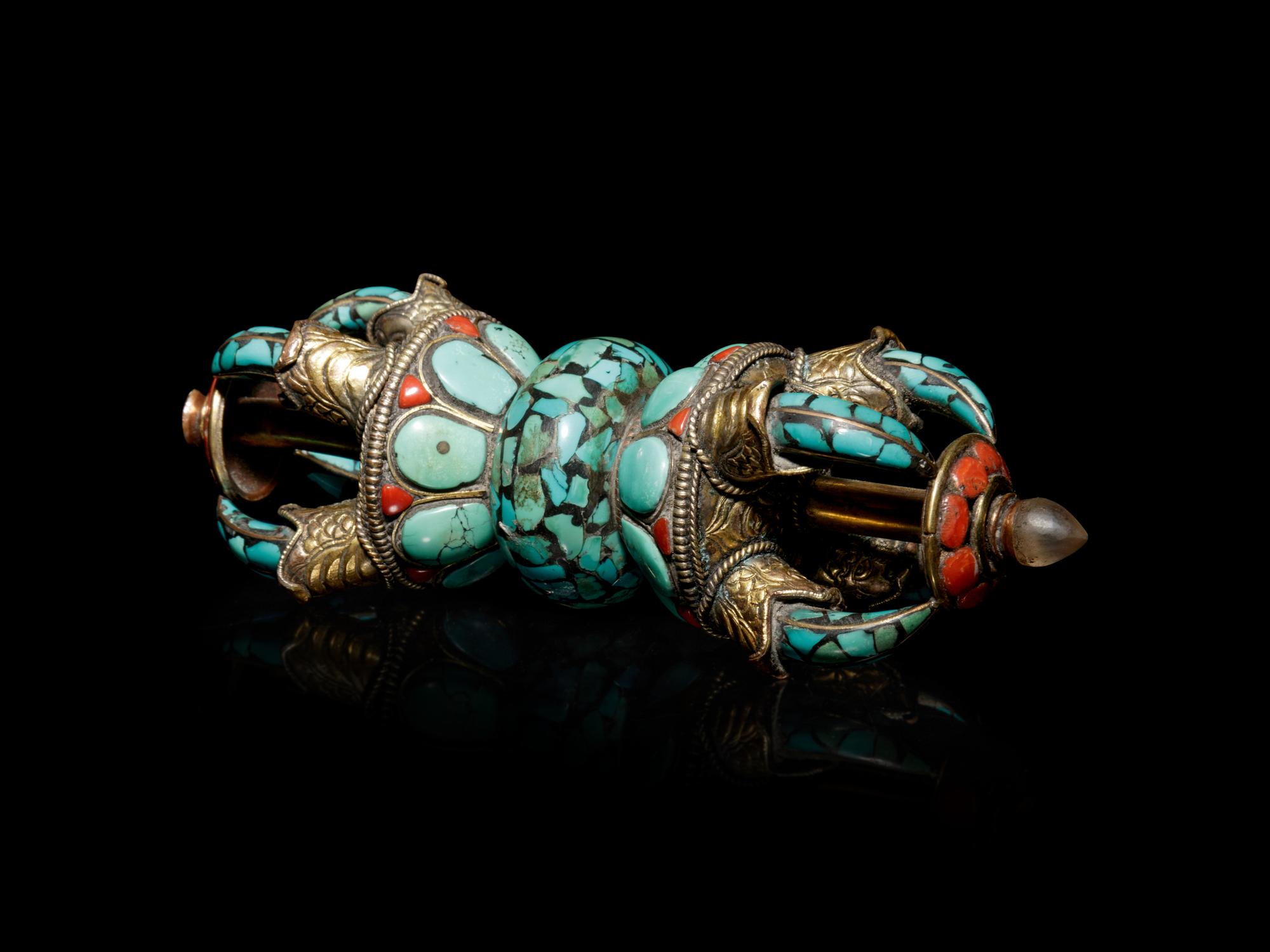 A Tibetan Turquoise and Coral Vajra