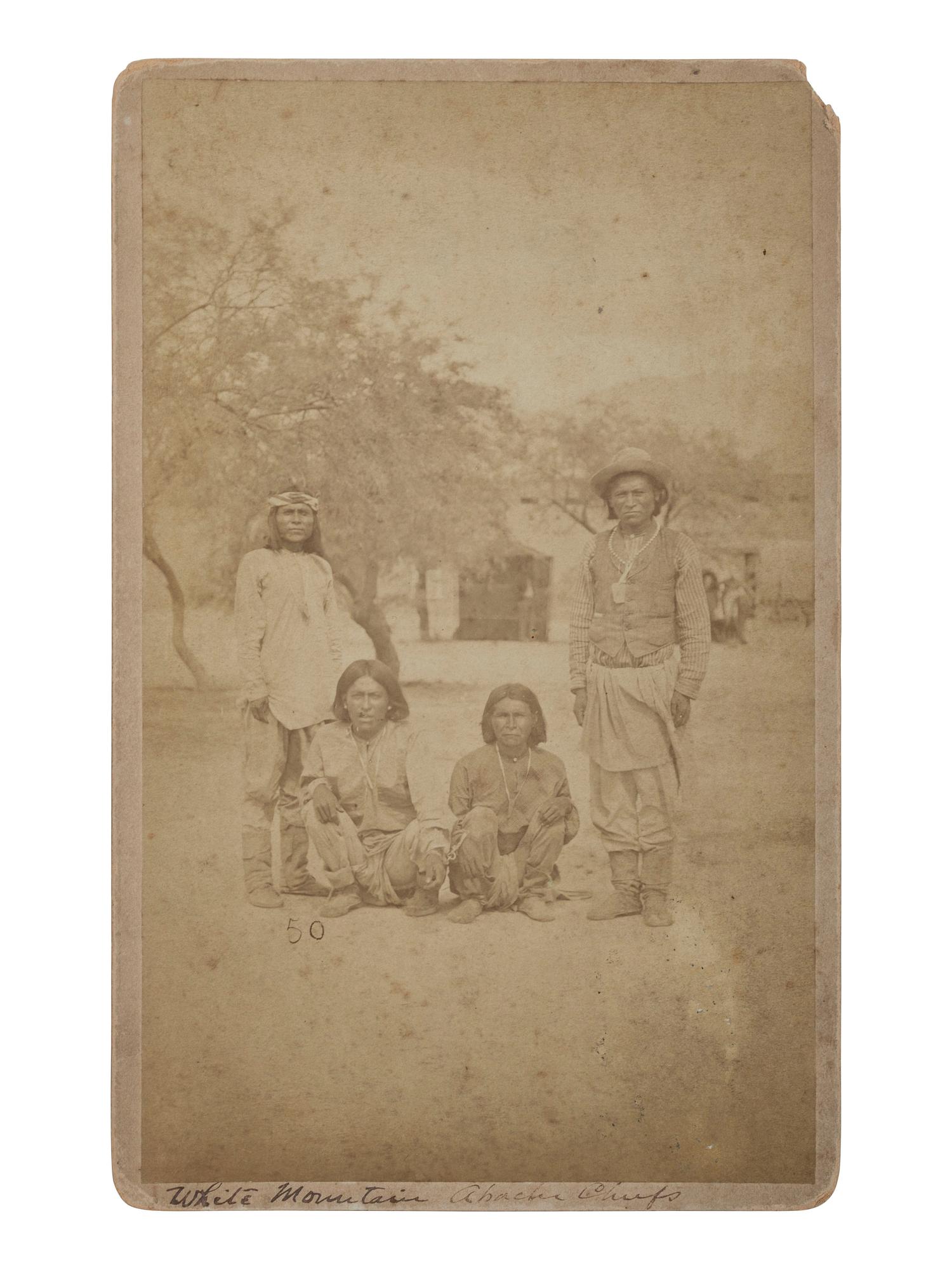 [NATIVE AMERICANS]. Boudoir card of White Mountain Apaches. [Arizona], n.d.