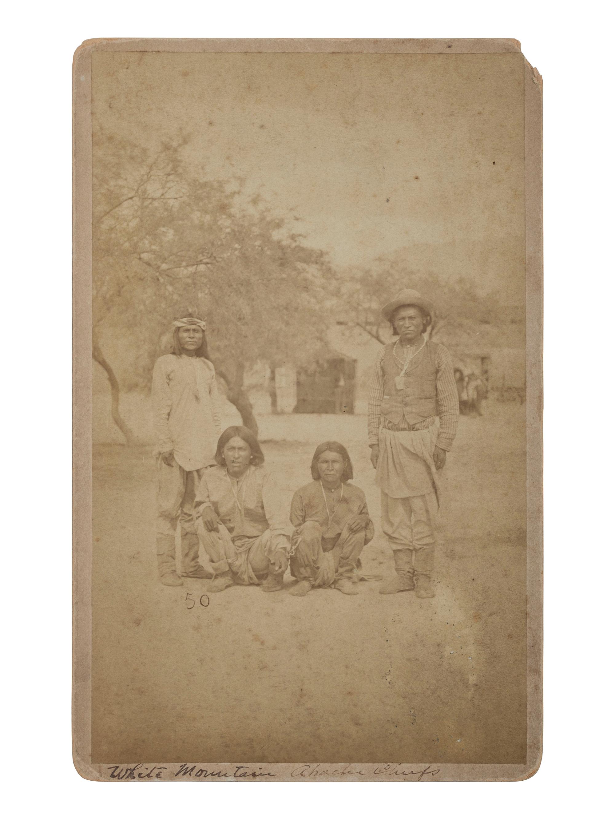 [NATIVE AMERICANS]. Boudoir card of White Mountain Apaches. [Arizona], n.d.
