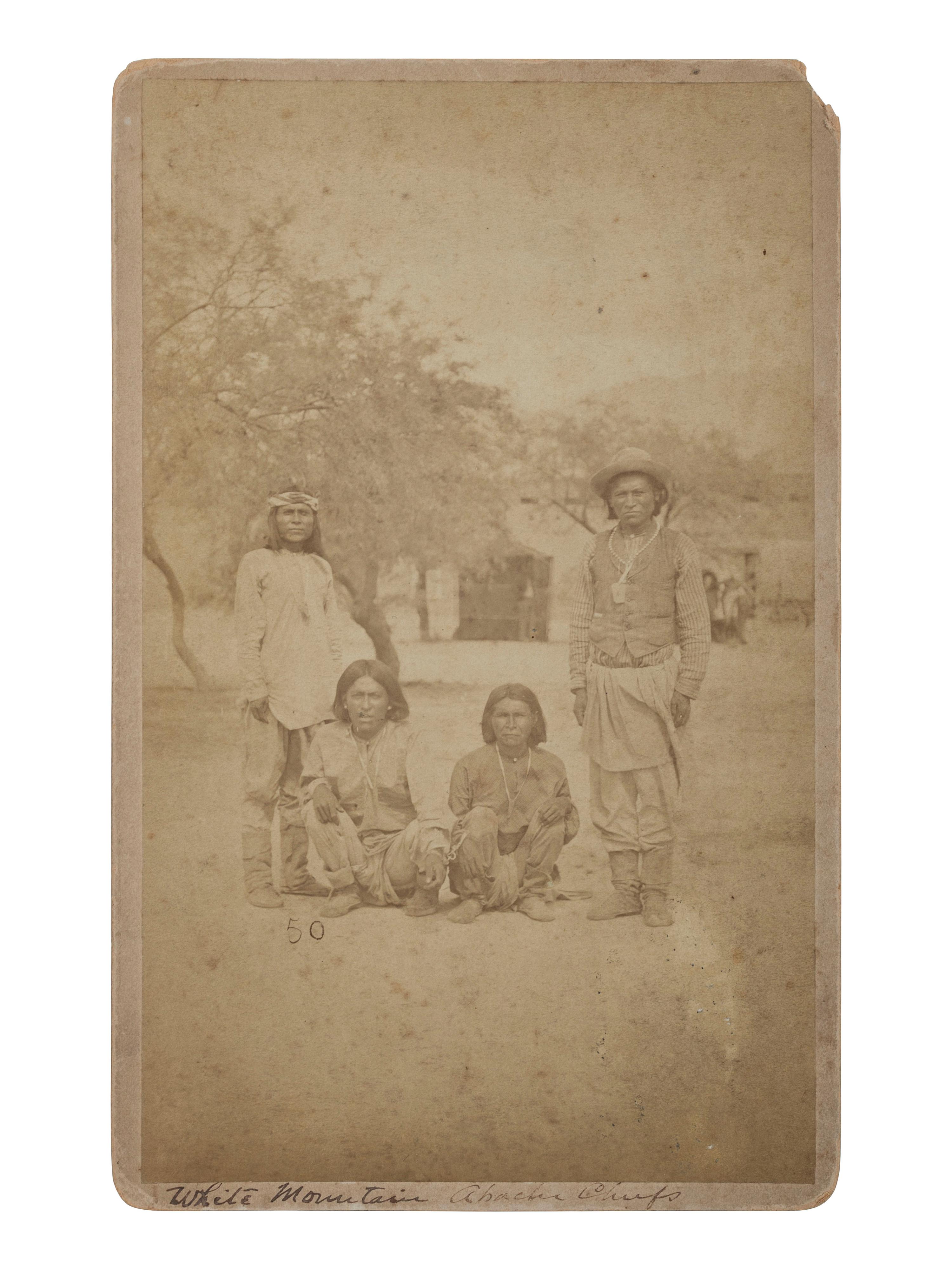 [NATIVE AMERICANS]. Boudoir card of White Mountain Apaches. [Arizona], n.d.