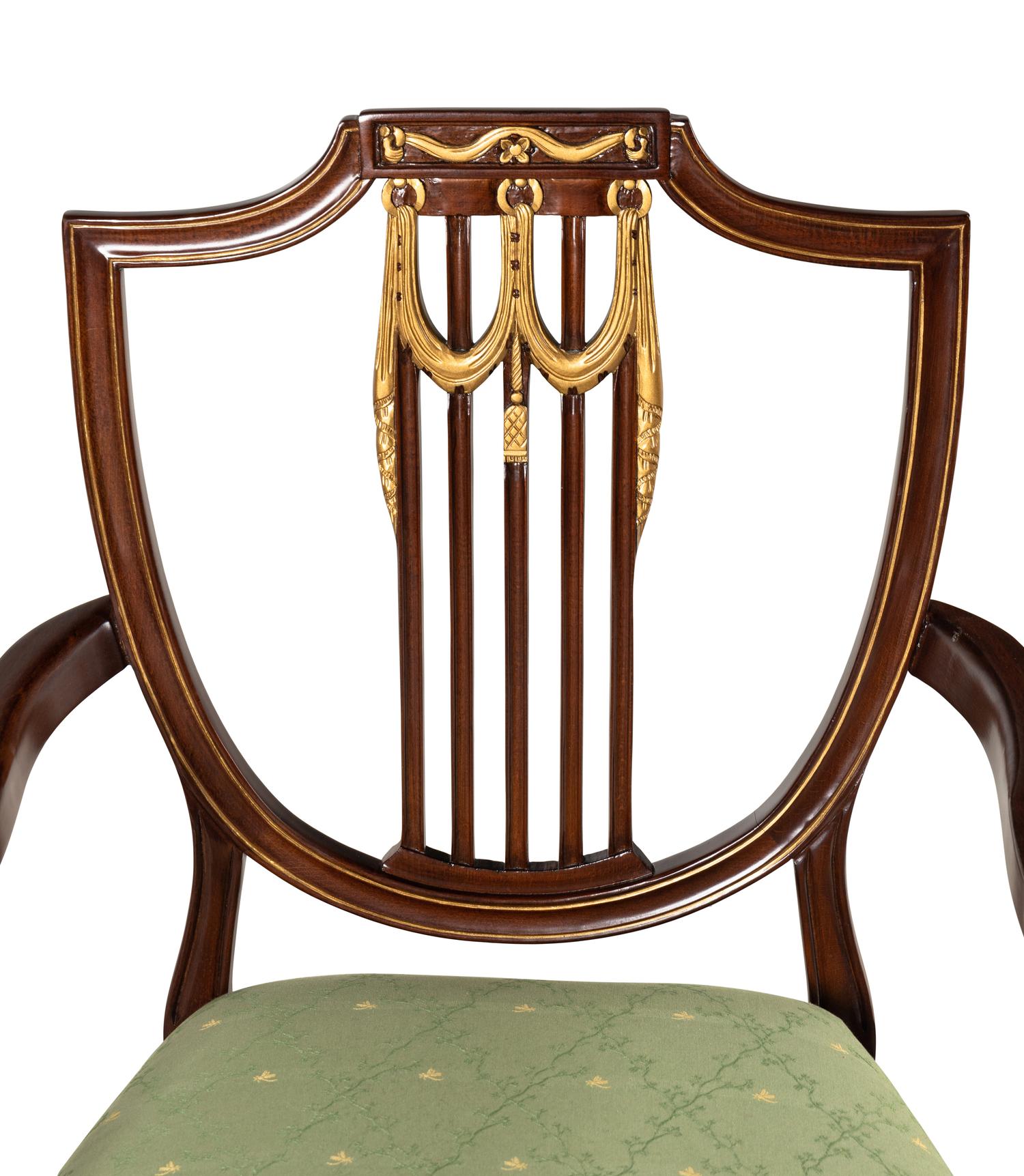 A Councill Craftsmen George III Style Parcel Gilt Walnut Armchair